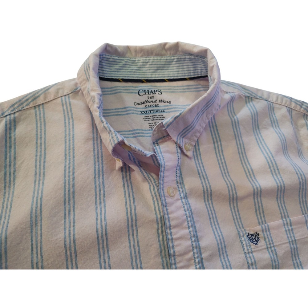 Chaps Coastland Wash Oxford Shirt Pink Blue Button Down Long Sleeve Mens XXL